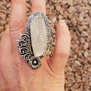 New Oversized 925 Selenite Silver Ring.